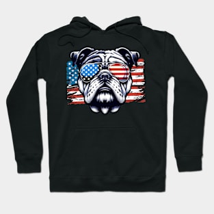 Bulldog Patriotic Sunglasess American Flag 4th of July Hoodie